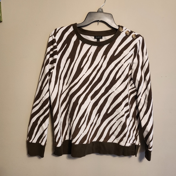 Talbots Sweaters - Talbots Cotton Olive Green and White Zebra Print Large Sweater